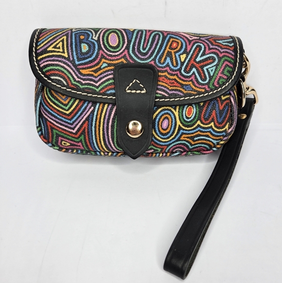 Dooney & Bourke Handbags - Dooney & Bourke Colorful Doodle Fold Over Button Canvas Wristlet Y2K Vintage
